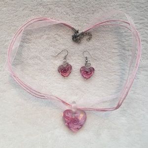 Glass work matching necklace and earring set